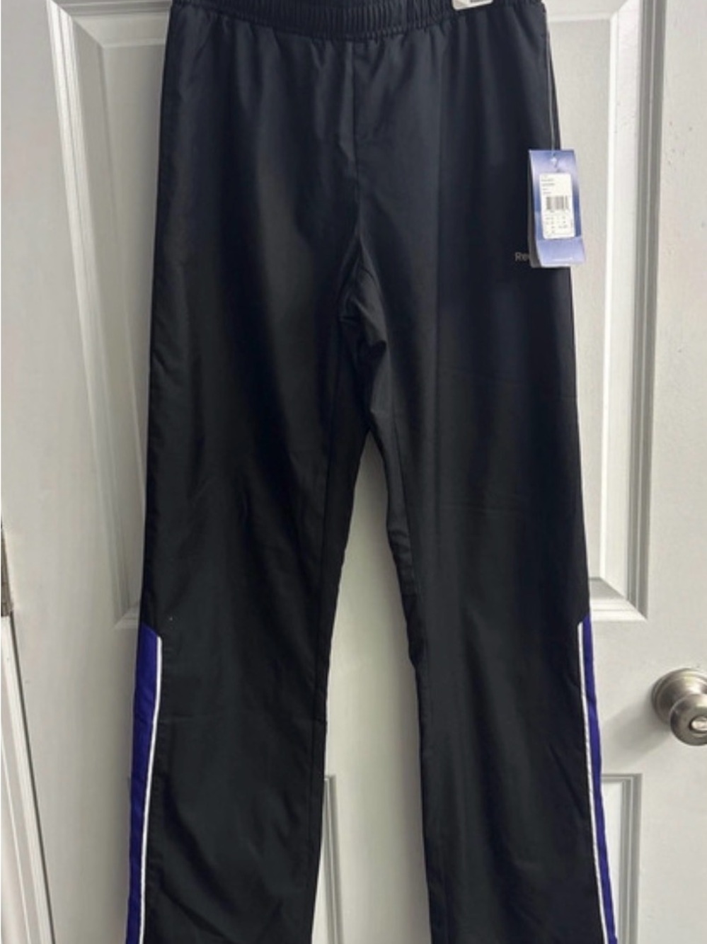 Reebok Black Track Pants with Blue Side Stripes